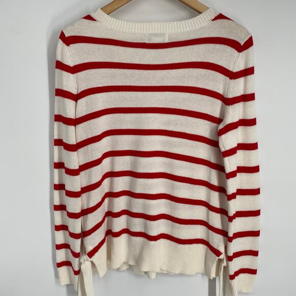 Liz Claiborne Sweater Womens Small Red & Cream Stripe Nautical Preppy Collegiate - Picture 2 of 7
